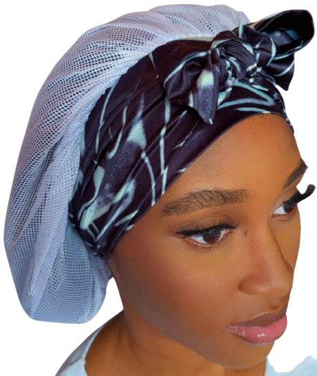 Breathable sleep cap - Marble Noir (Adjustable Satin Tie) Air Bonnet