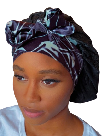Breathable sleep cap - Marble Noir (Adjustable Satin Tie) Air Bonnet