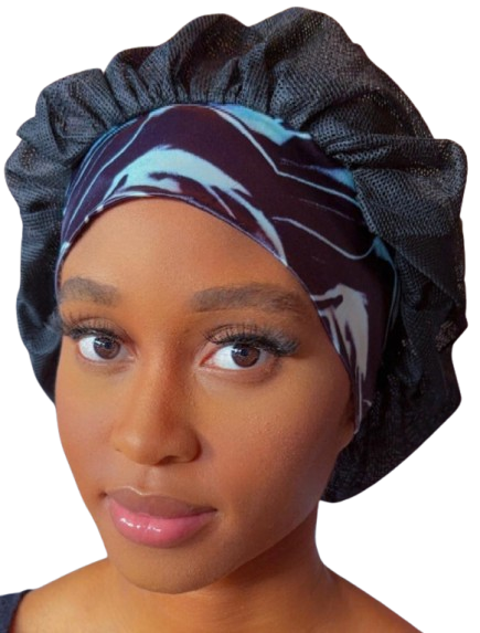 Breathable sleep cap - Marble Noir (Standard Satin Band) Air Bonnet